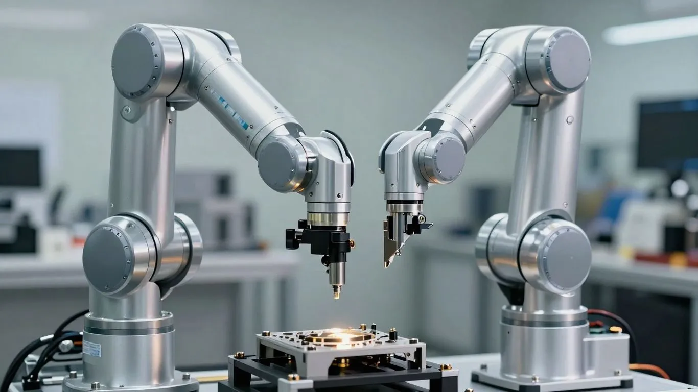 Robotic arm assembling a small component with precision
